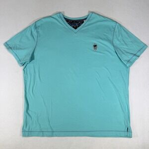 Robert Graham Shirt Mens 2XL Blue V-Neck Skull Crown Embroidered Tee T-Shirt